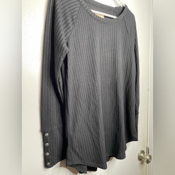 CHASER BlackLong Sleeve Waffle Knit Thermal Shirt Button Cuffs Size Large Boho - Picture 2 of 6
